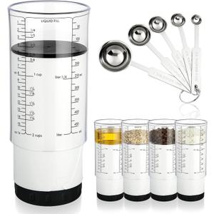 6 Pcs Adjustable Measuring Set Includes 1 Push up Cup and 5 Measuring Spoons Plastic Kitchen Baking Tool for Liquid Dry Semi Solid Ingredients Peanut Butter Home Cooking(2 Cup)