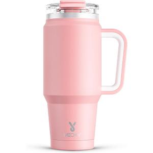 Meoky 32 oz Tumbler with Handle, Insulated Tumbler with Lid and Straw, Stainless Steel Travel Mug, Keeps Cold for 24 Hours, 100% Leak Proof, Fits in Car Cup Holder (Blush)