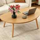 Coffee Table, 31.5" Low Coffee Tables with Solid Wood Legs Kidney Natural, 31.5"L x 19.7"W x 16.3"H