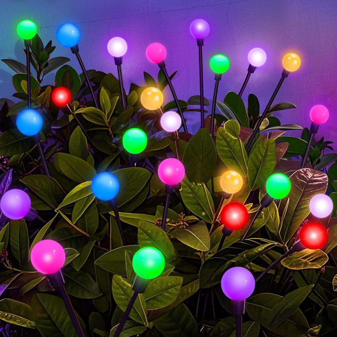 Solar Garden Lights Outdoor Decor, 24 LEDs Solar Firefly Light, Multicolor Changing RGB Swaying Lights Outdoor Waterproof, 4 Pack 6 Heads Christmas Garden Decorative for Yard Patio Pathway Lawn Decor