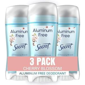 Secret Aluminum Free Deodorant for Women, 48hr Odor Protection, Free of Parabens Dyes Talc & Baking Soda, PH Balancing Minerals, Dry Solid, Cherry Blossom Scent, 2.4 oz (Pack Of 3)