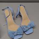 Women's Bow Knot Low Block Chunky Heeled Sandals Square Open Toe Ankle Buckle Strap Bride Wedding Party Shoes, 7