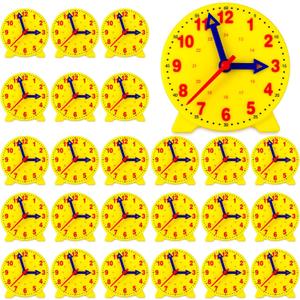 Batiyeer 24 Pcs Teaching Clock Kit for Kids to Tell Time Teaching Mini Geared Clock for Kids Basic Math Development Teacher and Classroom Supplies, 4 Inch(Yellow)