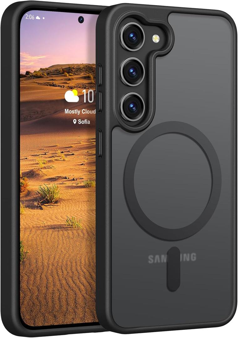 Rayboen for Samsung Galaxy S23 Case Magnetic, [Compatible with Magsafe] Protective Skin Feel Matte Phone Cover for Samsung S23 with Semi-Clear Hard Back & Soft Edge, Matte Black