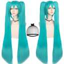 ANOGOL Hair Cap+48inch/120cm Green Wig Cosplay Green Teal wig Double Ponytail Wig, Long Green Lolita Wig For Halloween Costume, Long Green Wig With Bangs Straight wig For Halloween Party Cosplay Wig