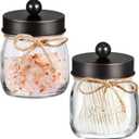 SheeChung Bathroom Decor, Bathroom Organizers and Storage, Qtip Holder, Vanity Decor, Cute Mason Jars for Cotton Swabs, Balls, Cotton Pads, Floss Picks (Oil Rubbed Bronze, 2 Pack)