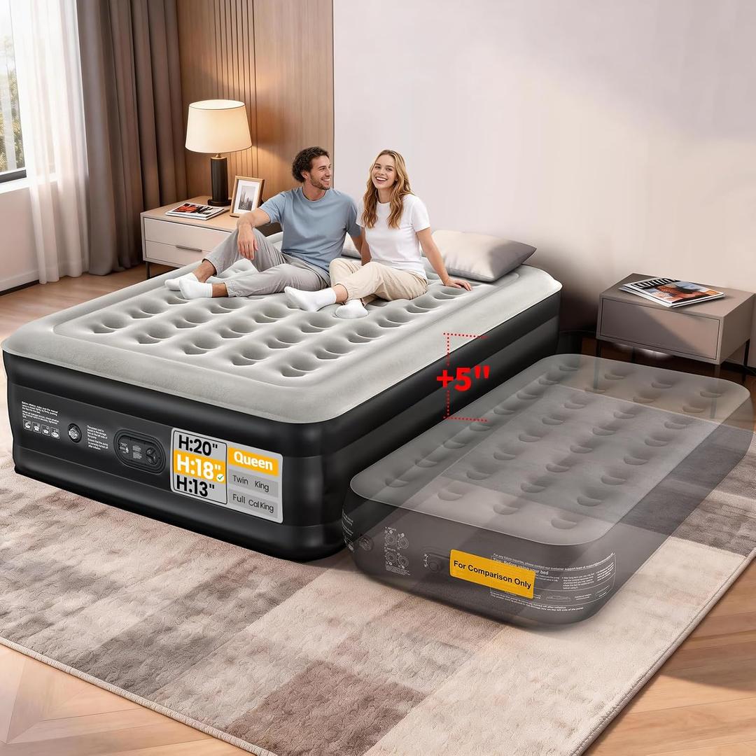 OhGeni Queen Air Mattress with Built in Pump, Ideal Alternative to a Bed, Inflatable Blow Up Mattress 18 Raised Comfort, Portable Bed for Home, Camping, Colchone Inflable, Gift for Mom, 1-Pack Only