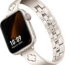 Missair Compatible with Apple Watch Band 38mm 40mm 41mm 42mm 44mm 45mm 46mm 49mm, Four Leaf Lucky Bracelet Women Dressy Stainless Steel Metal Clover Strap for iWatch Series 11 10 9 8 7 6 5 4 SE Ultra (Starlight)