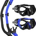 Snorkeling Gear for Adults, JRing Snorkel Mask Set with 180 Degree Tempered Glass Anti Fog Goggles Scuba Dry Top Snorkel for Swimming, Scuba Diving Mask for Men Women (Black+Blue)