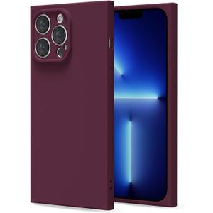 for iPhone 13 Pro Max Case Silicone, Rectangle Edge Cute Y2k Phone Case for Women Girl, Thin Protective Aesthetic Girly Design Soft Rubber with Camera Cover, Burgundy