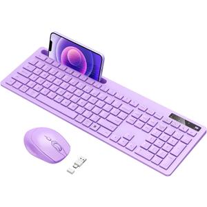 Wireless Keyboard and Mouse for MacBook, Vivefox Purple Wireless Keyboard with Phone Holder, USB A & Type C Receiver, Full-Size Combo for Mac, MacBook/Air/Pro Windows PC Computer