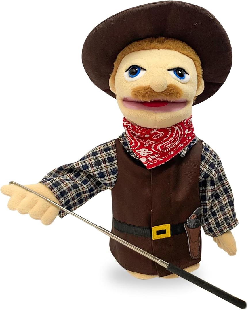 16"Puppets Entriloquist Puppe t,Hand P uppets for Kids Plush Cowboy Pupp ets for Adults with Removable Mouth P uppet for Kids Ages 4-8Hand Pu ppet for Adults with Scalable Puppet Control Rod