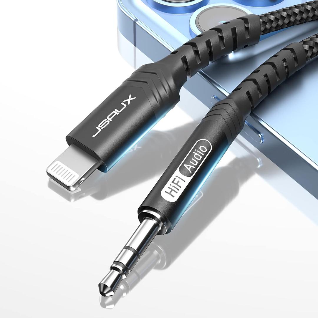 JSAUX Apple MFi Certified Lightning to 3.5mm Audio Cable 3.3FT, AUX Cord for iPhone Headphones Jack Compatible with iPhone 14/14 Plus/14Pro/13/13 Pro Max/12/12 Pro/11 Pro/X/XS/XR/8/Car Stereo-Black