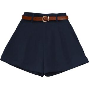 Floerns Women's Casual Summer Wide Leg Shorts High Waisted Going Out Shorts (Medium, Dark Blue)