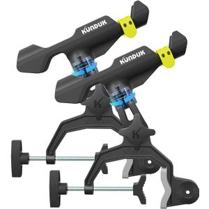 Upgraded Fishing Rod Holder with Button-Lock 360 Dual Rotation,Universal Silicone Strap & Enlarged V-Clamp Fits Round/Square Tubes,Secure Adjustable Boat Fishing Gear for All Rod (Black 2 Pairs)