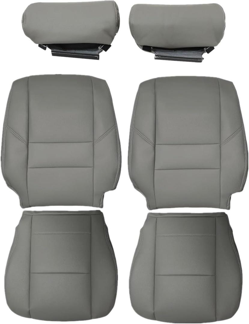 SecosAutoparts 6-Piece Front Driver & Passenger Bottom & Top & Headrest Microfiber Leather Seat Covers Replacement Compatible with Toyota Sequoia 2001-2007 & Tundra 2000-2004, Gray, Custom Fit