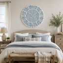 Quelay 30 Inch Coastal Wall Clock, Blue Farmhouse Vintage Wooden Clock with Roman Numerals, Quiet Ticking Battery Operated, Rustic Retro Decorative for Living Room Kitchen Office Home Decor