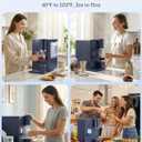 3-in-1 Water Dispenser with Ice Maker - Hot/Cold/Warm Water, Adjustable Water Volume, Countertop, Compact Coffee Brewer for Home & Office, Deep Navy