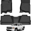 Floor Mats 2007-2013 for Chevy Silverado & GMC Sierra 1500 Crewcab, 2007-2014 Silverado/Sierra 2500/3500 HD (Crew Cab Only, Not Hybrid) All Weather TPE Floor Liners for Chevrolet Silverado Accessories