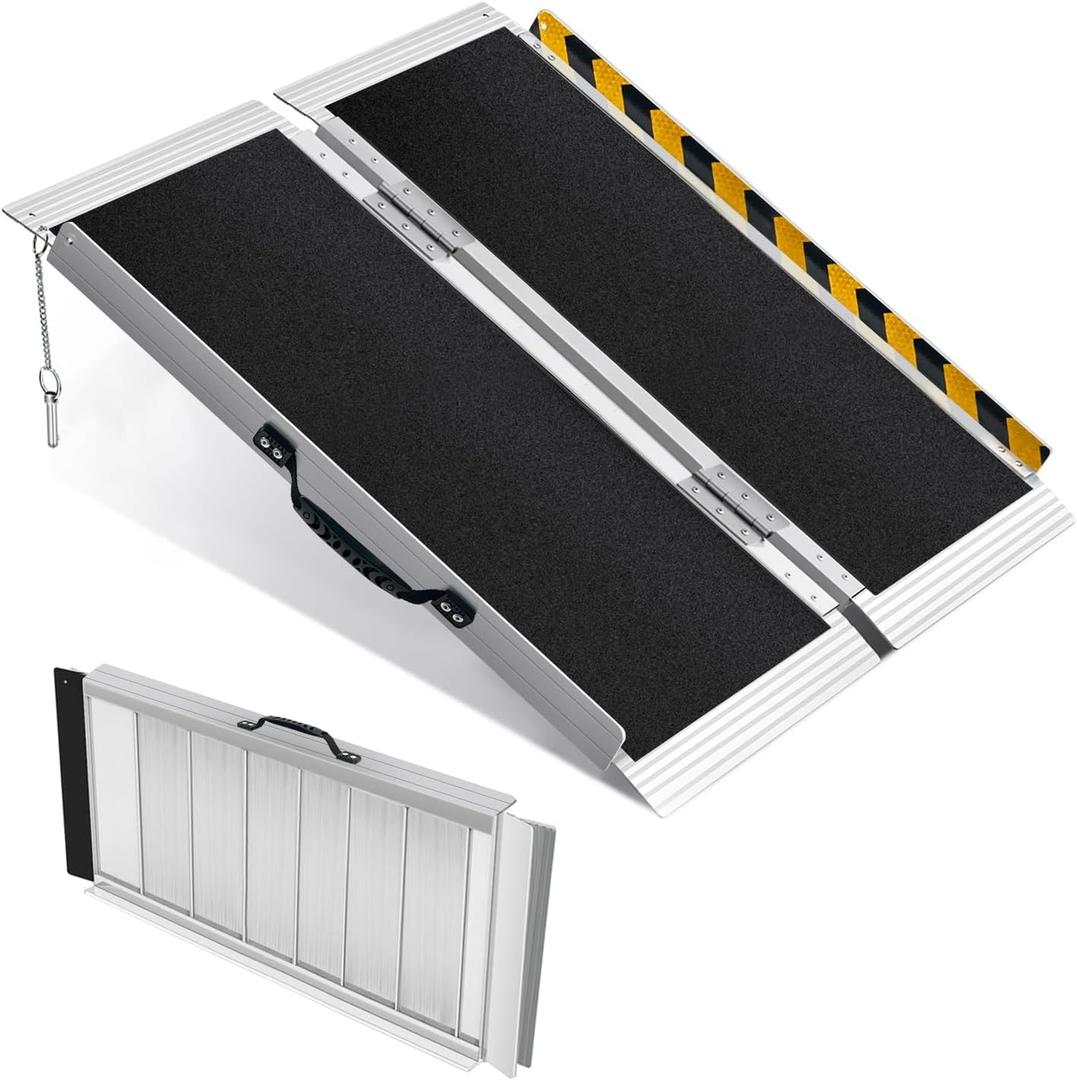 3FT Portable Wheelchair Ramp, Non-Slip Aluminum Folding Handicap Ramp for Home Steps, Stairs, Threshold and Doorways, Scooter Ramps, 800LBS Capacity