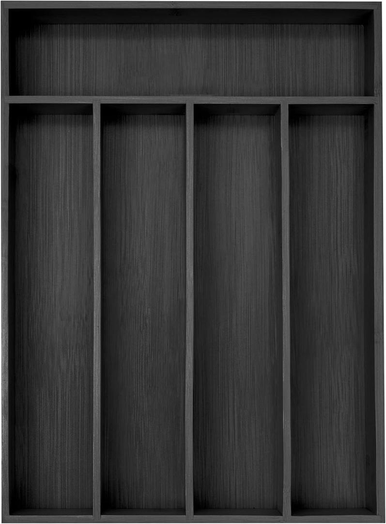 Besilord Bamboo Silverware Holder  Drawer Organizer with 5 Slots (Black)