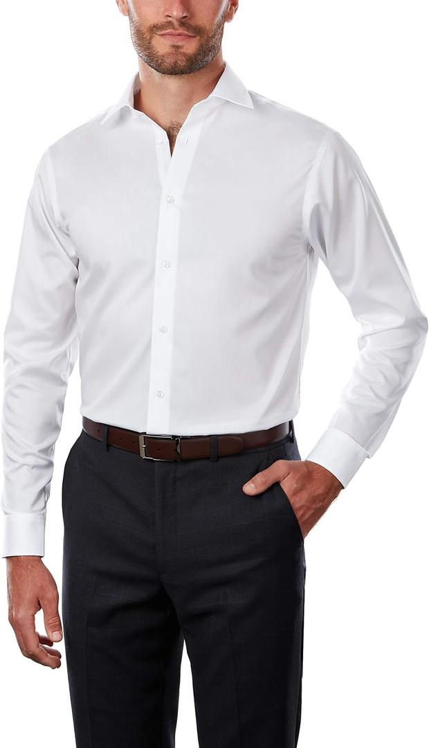 Calvin Klein Men's Regular Fit Non Iron Herringbone Button-Down Shirt (White, M)