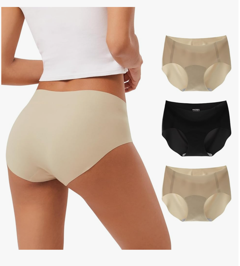 INNERSY Women's Seamless No Show Hipster Panties Invisible Light Underwear 3-Pack, Small, Black/ Nude 