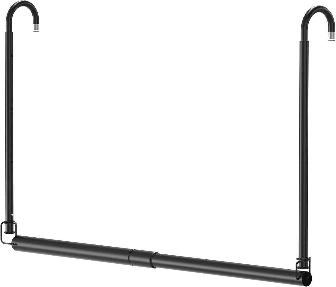 Hanging Closet Rod Adjustable Width Height Closet Rods For Hanging Clothes Black Closet Extender Hanging Rod Clothes Space-Saving Hanging Bar Organizer (1 Pack Black)