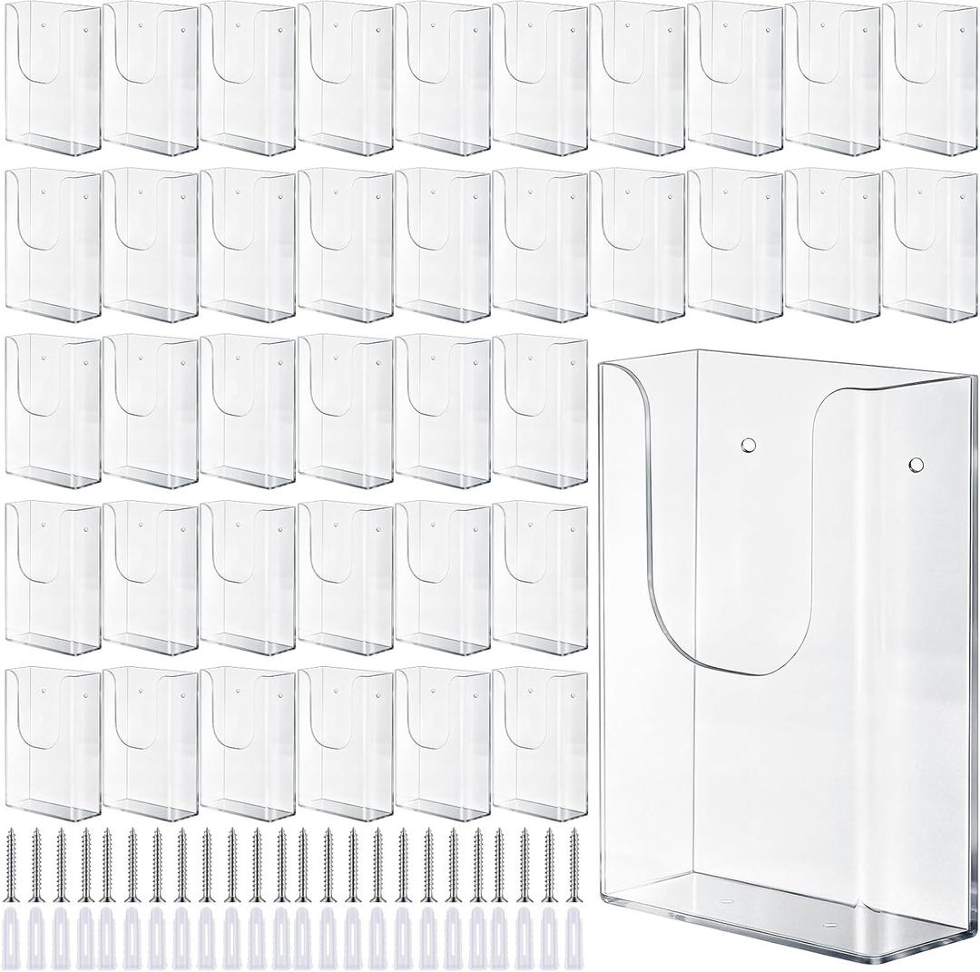 Blulu 40 Pcs 4 x 6 Inches Acrylic Brochure Holder Wall Mount, Clear Flyer Holder Rack, Plastic Pamphlet Stand with Nails for Magazine, Booklet, Card, Bookmark Display, Home Office Church Supplies