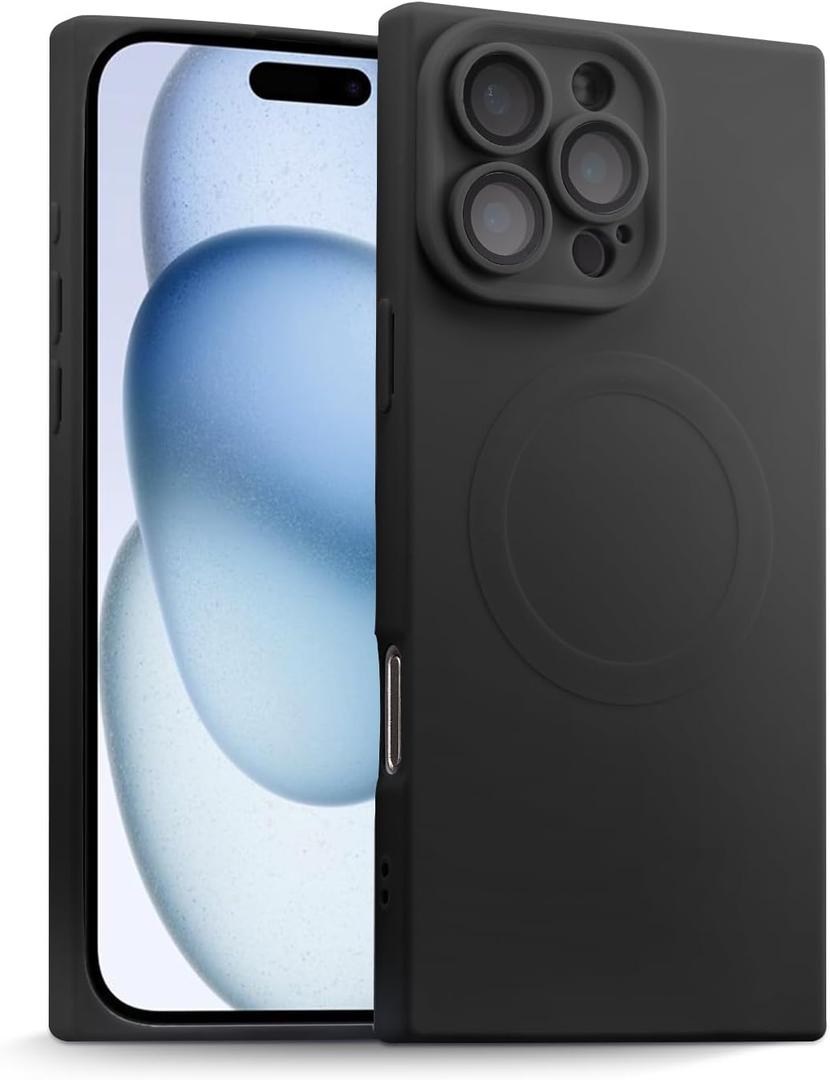 ZhyzRhsm Designed for iPhone 16 Pro Max Case Silicone Compatible with Magsafe, Camera Lens Protector, Military Grade Shockproof Protective, Rectangle Magnetic Phone Case for iPhone 16 Pro Max Black
