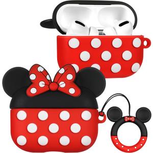 Boaretiu for AirPods Pro/Pro 2nd Generation Case  Cute Kawaii Red Bow with Keychain for AirPods Pro & Pro 2 Case Cover Funny 3D Soft Silicone Fun Cool for Girls Women Teens Boys