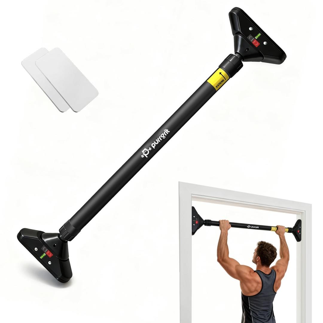 Pull Up Bar for Doorway No-Screw, Adjustable Width (74-95cm), 200kg/440 lbs Capacity, with 360° Lock & 2x EXTRA Foam Padding for Ultimate Door Frame Protection, Home Chin Up Bar