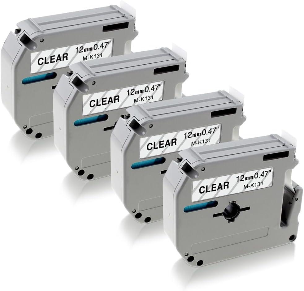 PT-M95 Label Tape Clear Compatible with M-K131s Brother Label Tape Clear 12mm 0.47 M131 MK131 M-131 P Touc M Tape Refills for Brother PT-80 PTM95 PT-85 PT-65 PT-90 Label Makers, 4-Pack