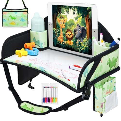 WENRENER Kids Travel Tray, Car Seat Tray for kids Travel, Toddler Road Trip Essentials With Drawing Kit, Toddler Lap Desk Organizer for Car, Carseat Table for Airplane