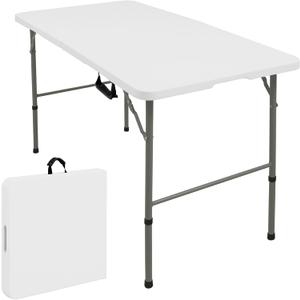 Folding Tables with Carrying Handle Lightweight Rectangular Portable Plastic Camping Table Steel Legs for Party, Dining, Wedding, Events, Picnic Indoor, Outdoor (1, White, 4 FT)