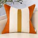 Yangest Orange Patchwork Throw Pillow Cover Striped Velvet Cushion Case Modern Pillowcase for Sofa Couch Bedroom Living Room Home Decor,18x18 Inch