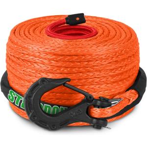 STEGODON Synthetic Winch Rope, 3/8" x100ft 23809LBS Dyneema Winch Rope 3/8 Heavy Duty Winch Cable with Protective Sleeve Forged Winch Hook for 4WD Off Road Vehicle Truck SUV (Orange)