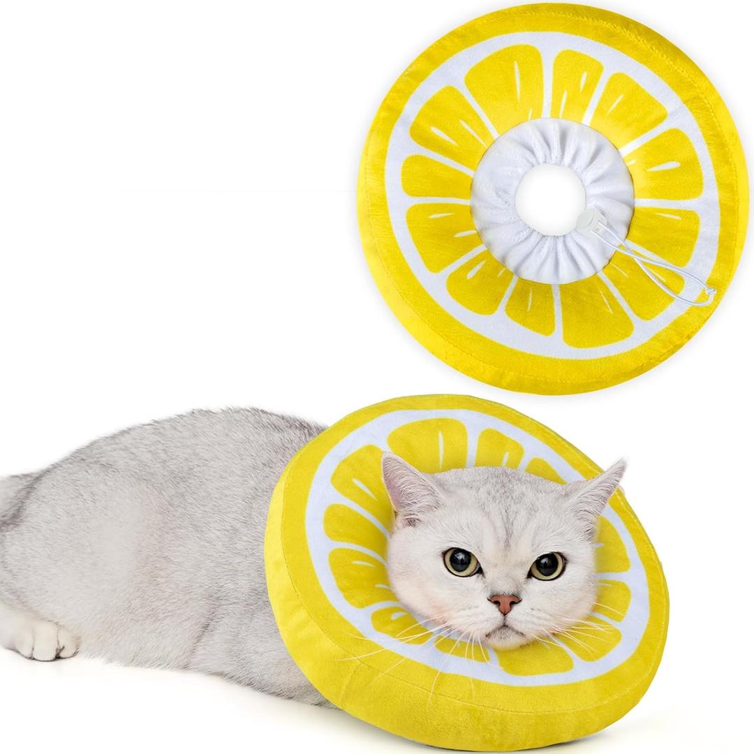 ANWA Adjustable Cat Cone Collar Soft, Cute Cat Donut Collar After Surgery, Kitten Recovery Cones to Stop Licking (Medium, Lemon), 10 inches