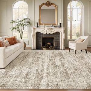 Soalmost 9x12 Area Rugs for Living Room, Non Slip Machine Washable Vintage Rugs, Low Pile Lightweight Large Rug for Bedroom, Dining Room, Home Office Brown