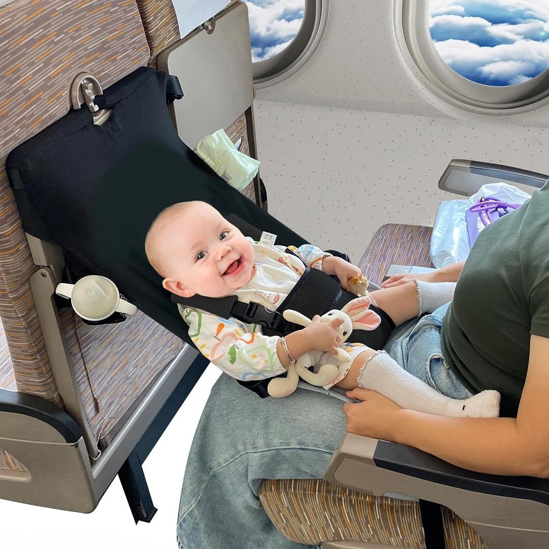 MueKeesam Baby Airplane Bed, Baby Travel Essentials for Flying, Portable Plane Seat Foot Rest Extender Must Haves for Infants Under 8 Months (Black)