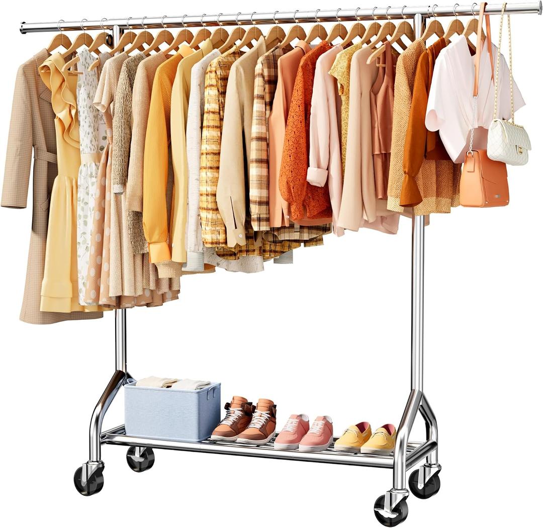 Extendable 49.8-74.8" W Stainless Steel Clothes Rack, Silver