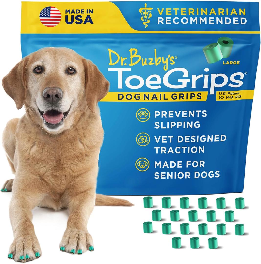 Dr Buzby's Large ToeGrips for Dogs - Instant Traction on Wood/Hardwood Floors - Anti Slip Relief - Grippers for Senior Dogs - Stop Sliding Instantly - Rubber Nails for Paws - 1 Pack (20 Grips)