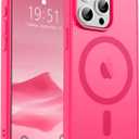 SUPFINE Magnetic for iPhone 15 Pro Case (Compatible with MagSafe) (Military Grade Drop Protection) Slim Translucent Matte Shockproof Phone Cover,Hot Pink