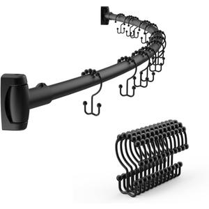 42-72 Inches Adjustable Arched Curved Shower Curtain Rod with 12 Pcs Shower Curtain Rings for Bathroom, Fitting Room, or Kitchen, Wall Drill Needed, Easy Installation, Matte Black