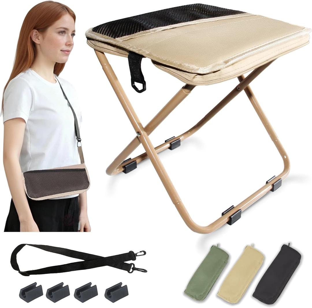 COMELY Portable Folding Chair for Outdoors: Heavy Duty Camping Stool for Adults, Compact Ultralight Collapsible Stools for Fishing Hiking Hunting & Backpacking, Khaki