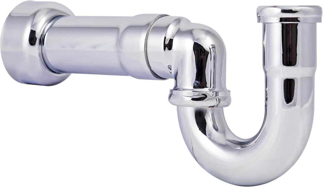Westbrass D402NE-1-26 1-1/2" New England Style P-Trap with High Box Flange, Polished Chrome