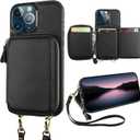 Bocasal RFID Blocking Wallet Case for iPhone 13 Pro, Adjustable Crossbody Zipper Purse Case Card Holder with Kickstand Detachable Wrist Strap, PU Leather Flip Folio Case 6.1 Inch 5G (Black)