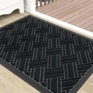 OLANLY Indoor Outdoor Mat, Sturdy Natural Rubber Floor Mat, Non Slip Low Profile Waterproof Doormat, and Stain Front Door Mat, Easy Clean Patio Entrance Mat, 30''x17'', Black