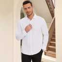 Men's Long Sleeve Casual Button Down Shirts Untucked Shirts for Men Business Stretch Wrinkle Free Dress Shirt (White, XXL)