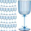 24 PCS Plastic Ribbed Wine Glasses 11oz Blue Detachable Wine Goblet Unbreakable Vintage Ripple Water Goblets Cocktail Drinking Cups for Parties Weddings Poolside Outdoors
